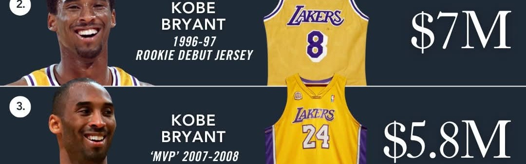 2025年5月球衣拍卖价值排行榜前五：乔丹＆科比各占两席